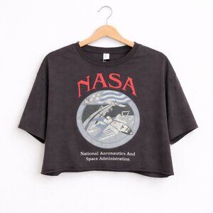 NASA | Black & Grey Cropped Graphic Tee – Women’s Small Oversized